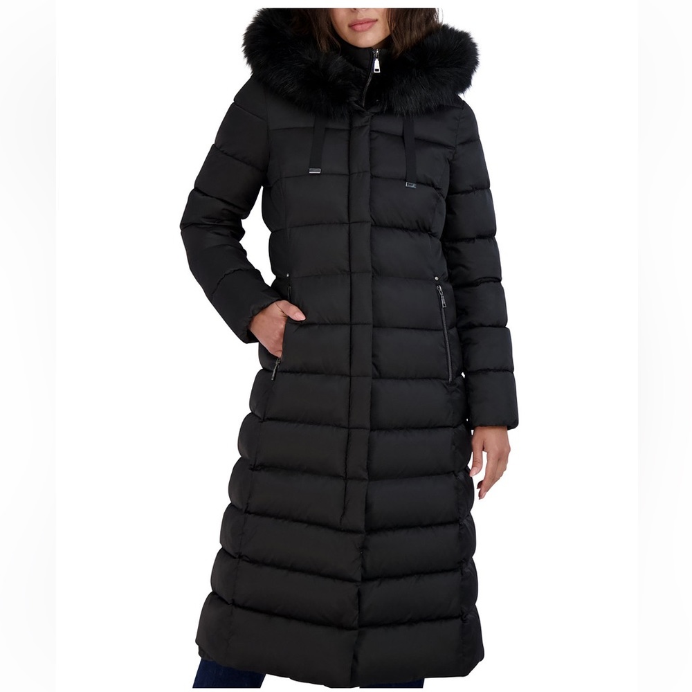 TAHARI Women's Faux-Fur-Trim Hooded Maxi Puffer Coat Sz XXL
